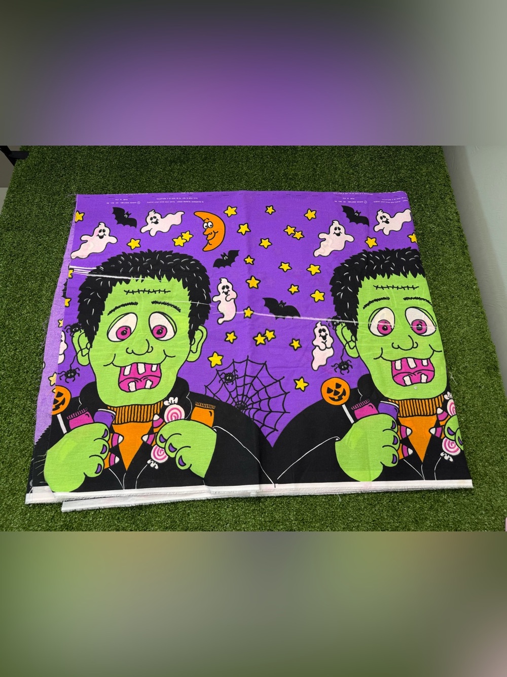 4yds VTG Garven Greetings Frankenstein Glow in the Dark Fabric Cotton‎ USA made